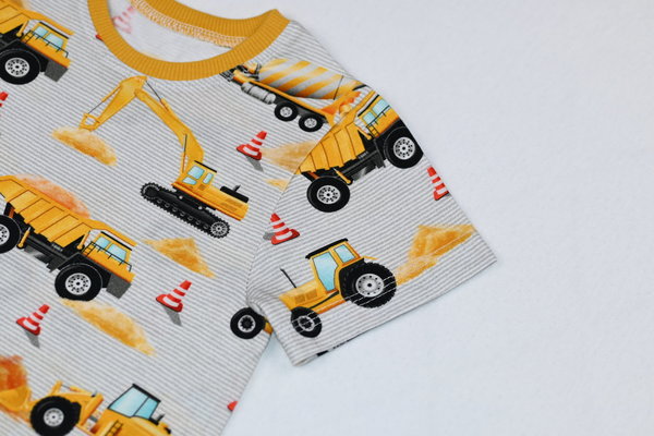 Kinder T-Shirt Jungen Mädchen 100% Baumwolle Kurzarm Baustellenfahrzeuge
