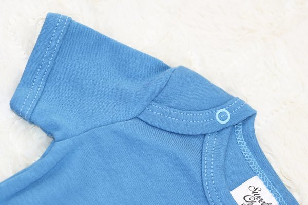 Baby Body Kurzarm 100% Baumwolle handgefertigt Blau