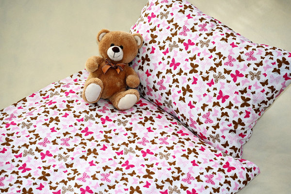 Bettwäsche Set 2-tlg Babybettwäsche Kinderbettwäsche Bettgarnitur 100 x 135 cm Schmetterlinge Rosa