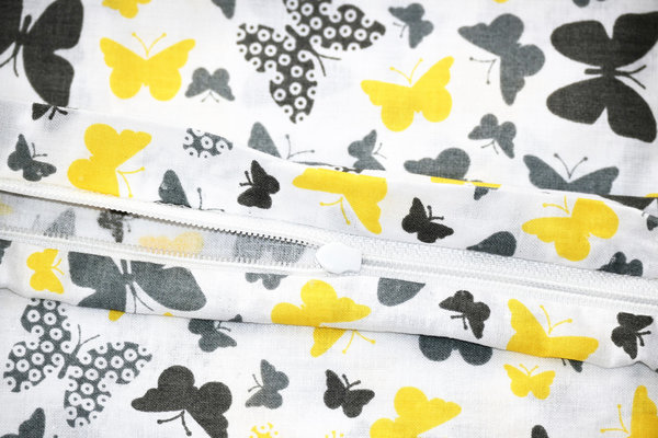 Bettwäsche 100x135 cm Schmetterlinge Grau Gelb Set 2-tlg Babybettwäsche Kinderbettwäsche