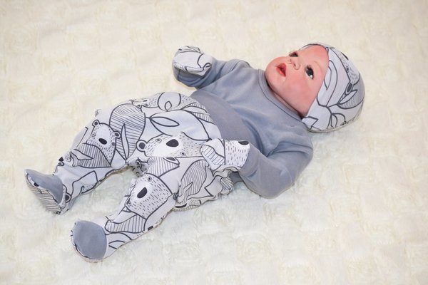 Baby Set Erstausstattung Bären Grau 4er Neugeborene Body Set Strampler